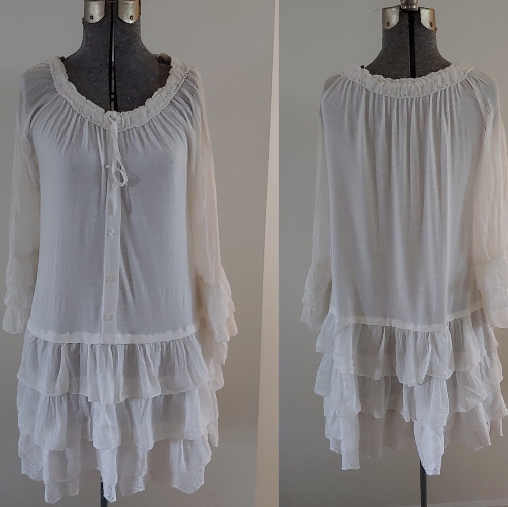 Bohemian romantic ruffle white flowy dress